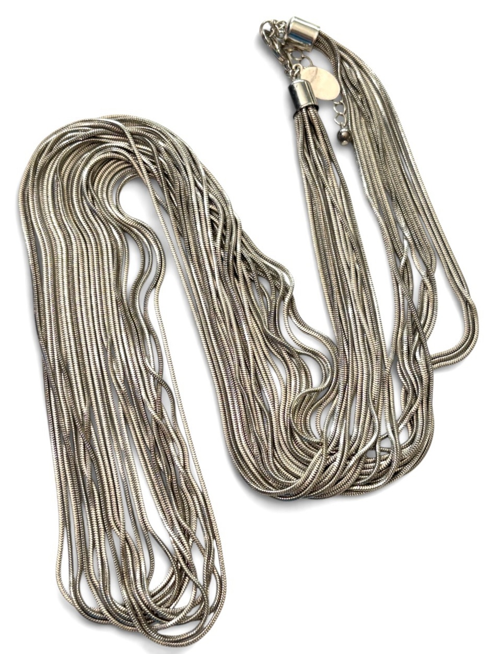 White House Black Market Silver Tone Multi Strand Snake Chain Statement Necklace